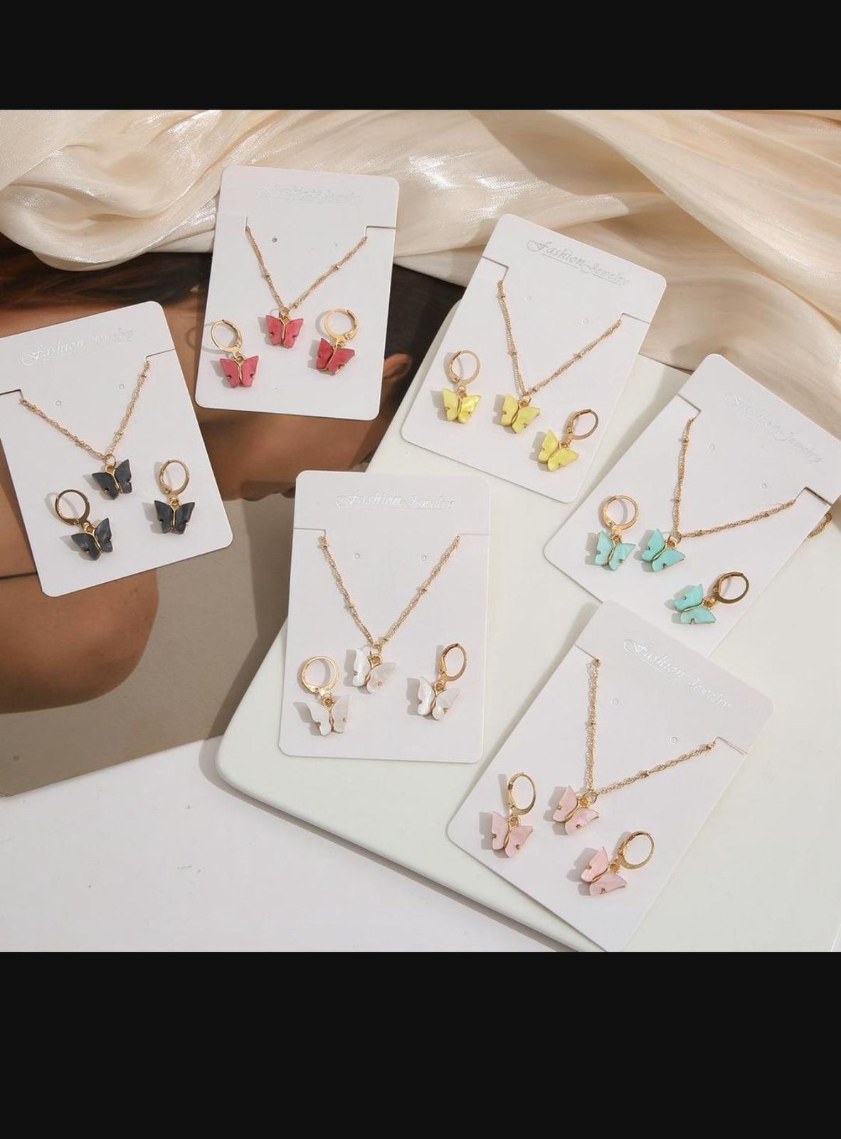 Purple Butterfly Jewelry Set for Girls - Gold Plated, Lightweight, 3 Pcs