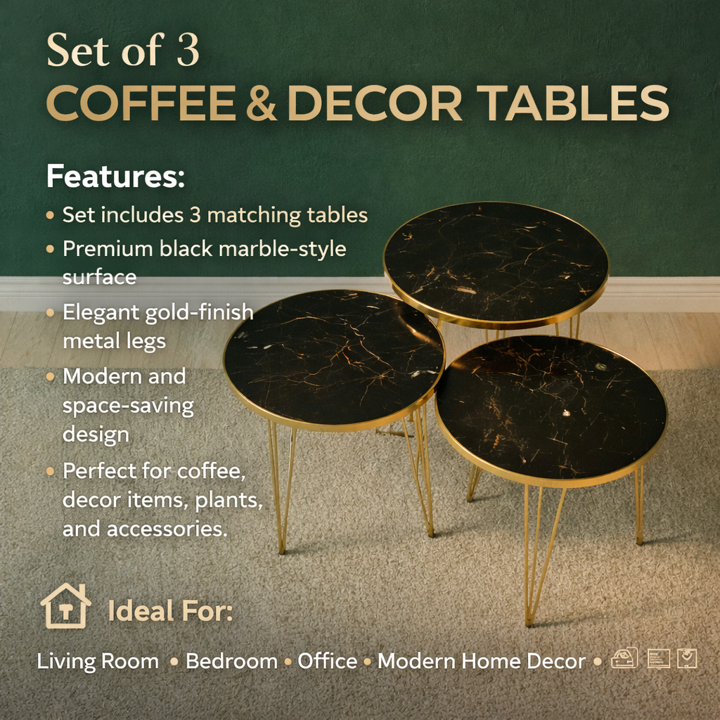 Set of 3 Coffee & Decor Tables Black